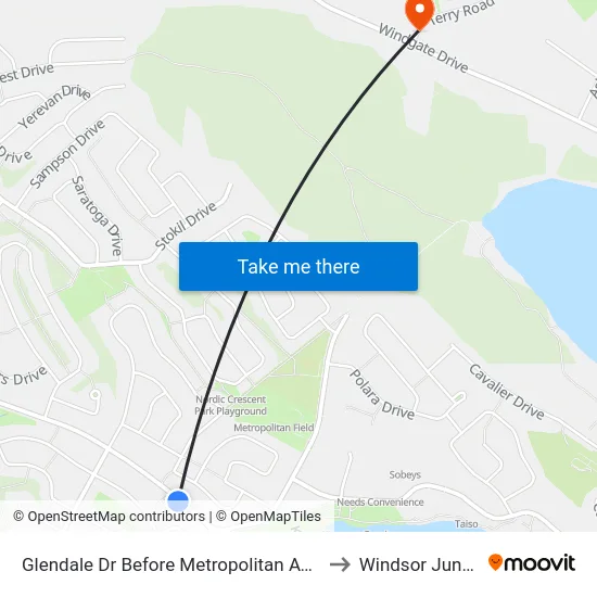 Glendale Dr Before Metropolitan Ave (6753) to Windsor Junction map
