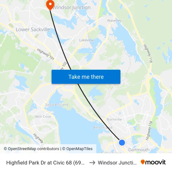 Highfield Park Dr at Civic 68 (6926) to Windsor Junction map