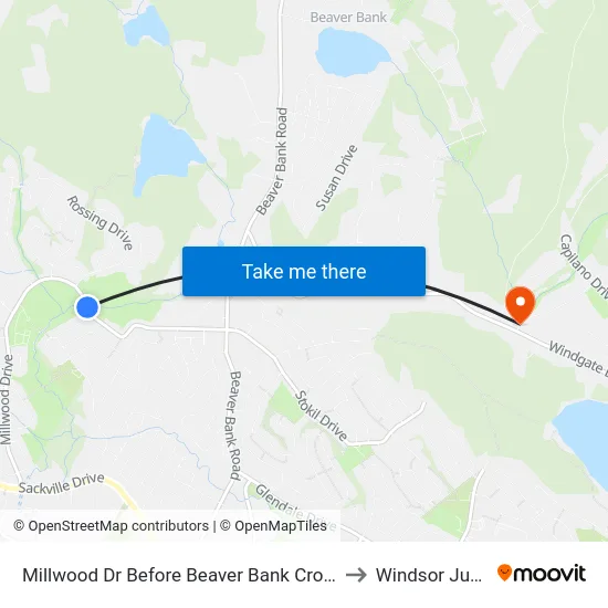 Millwood Dr Before Beaver Bank Cross Rd (7228) to Windsor Junction map