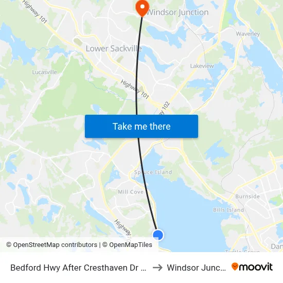 Bedford Hwy After Cresthaven Dr (6247) to Windsor Junction map