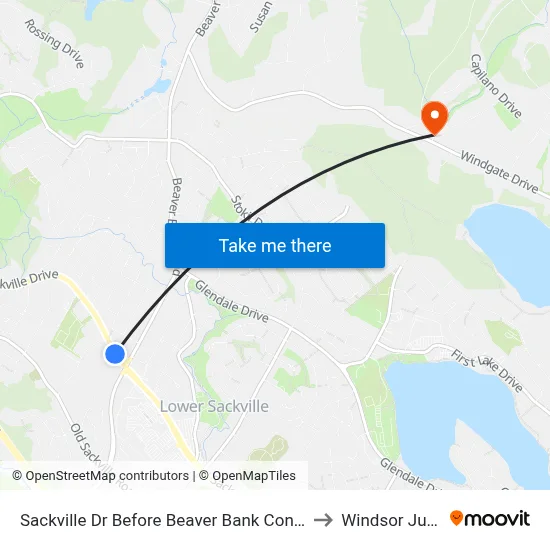 Sackville Dr Before Beaver Bank Connector (7315) to Windsor Junction map
