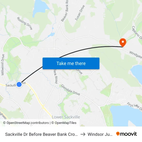 Sackville Dr Before Beaver Bank Cross Rd (7314) to Windsor Junction map