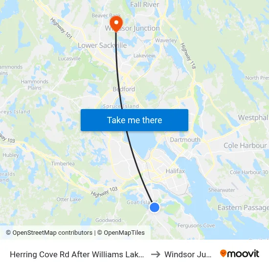 Herring Cove Rd After Williams Lake Rd (6905) to Windsor Junction map