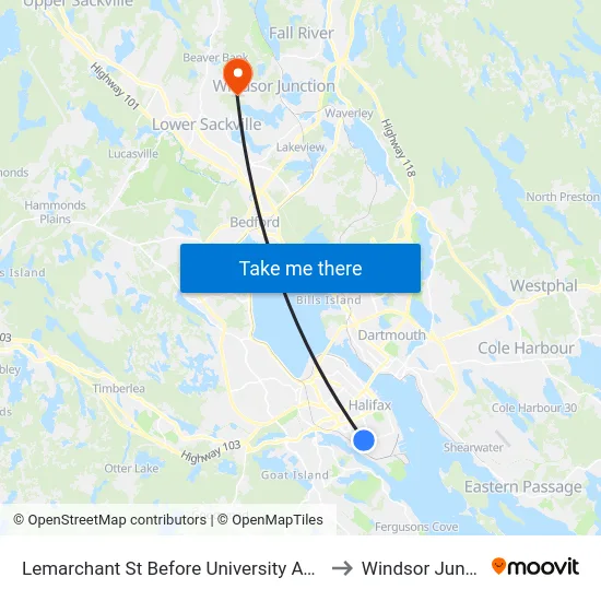 Lemarchant St Before University Ave (7144) to Windsor Junction map