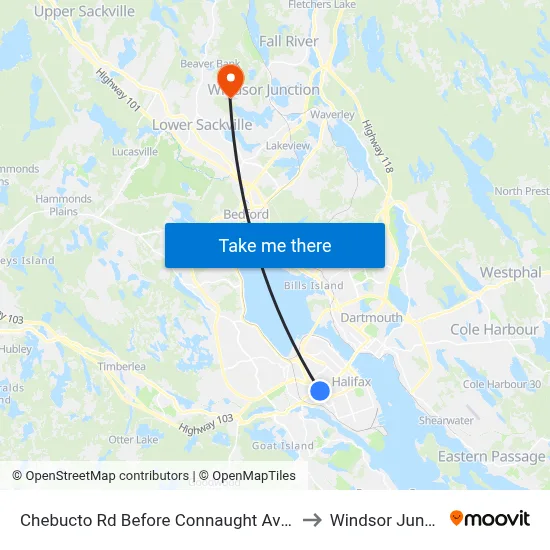 Chebucto Rd Before Connaught Ave (6404) to Windsor Junction map