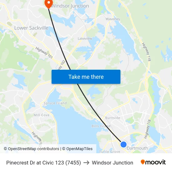 Pinecrest Dr at Civic 123 (7455) to Windsor Junction map