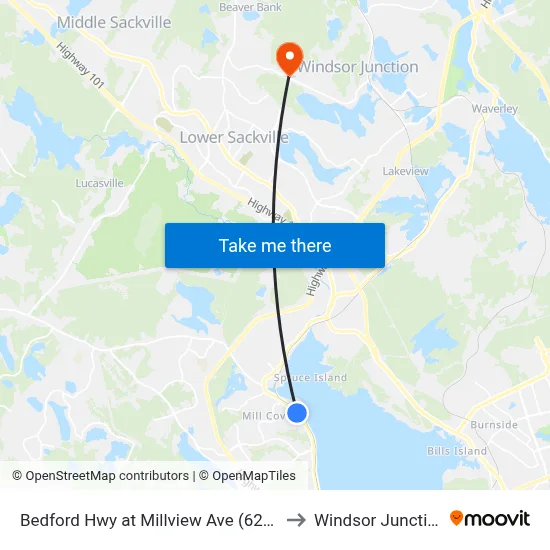 Bedford Hwy at Millview Ave (6258) to Windsor Junction map