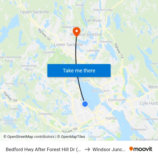 Bedford Hwy After Forest Hill Dr (6252) to Windsor Junction map