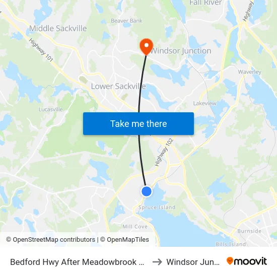 Bedford Hwy After Meadowbrook Dr (6257) to Windsor Junction map