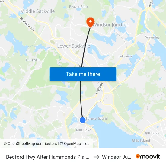 Bedford Hwy After Hammonds Plains Rd (6254) to Windsor Junction map