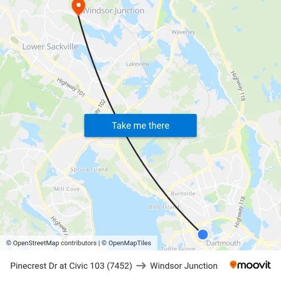 Pinecrest Dr at Civic 103 (7452) to Windsor Junction map
