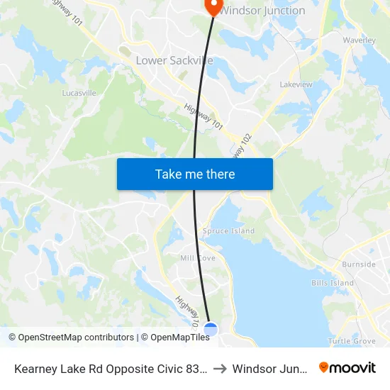 Kearney Lake Rd Opposite Civic 83 (7028) to Windsor Junction map