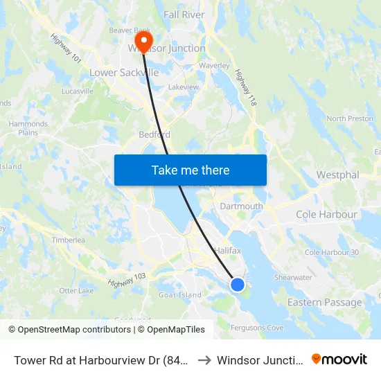 Tower Rd at Harbourview Dr (8404) to Windsor Junction map