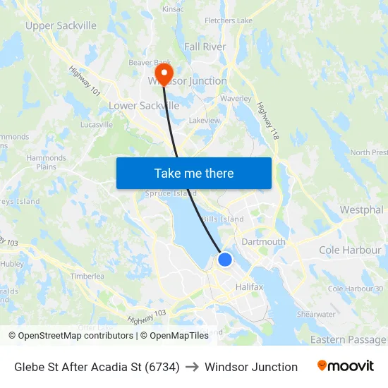 Glebe St After Acadia St (6734) to Windsor Junction map