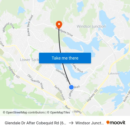 Glendale Dr After Cobequid Rd (6739) to Windsor Junction map