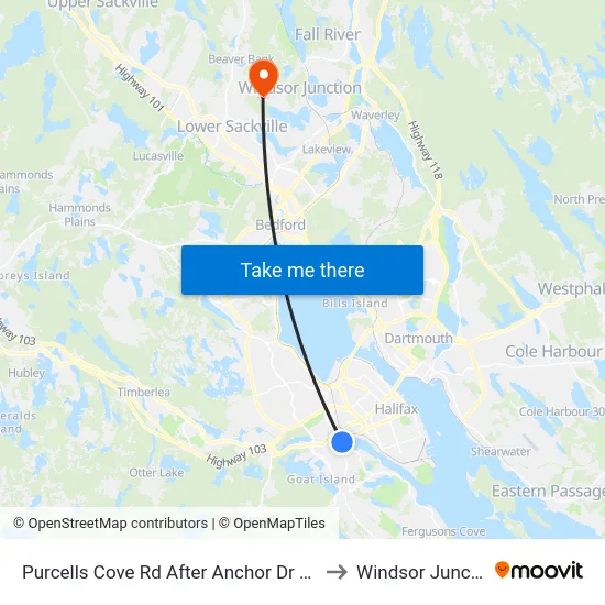 Purcells Cove Rd After Anchor Dr (8086) to Windsor Junction map