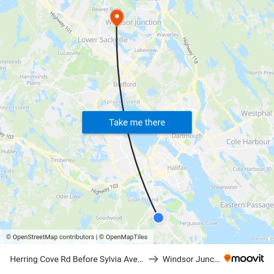 Herring Cove Rd Before Sylvia Ave (6904) to Windsor Junction map