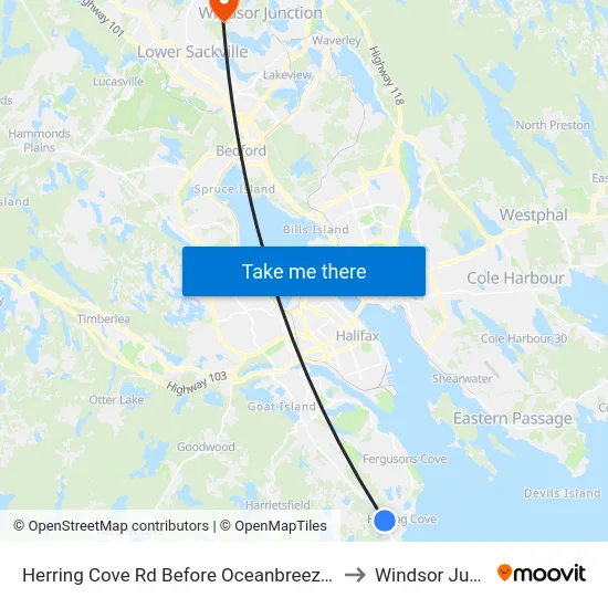Herring Cove Rd Before Oceanbreeze Ave (6902) to Windsor Junction map