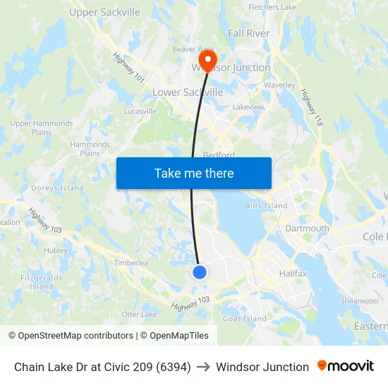 Chain Lake Dr at Civic 209 (6394) to Windsor Junction map