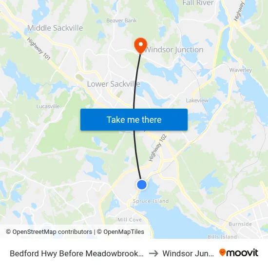 Bedford Hwy Before Meadowbrook Dr (6261) to Windsor Junction map