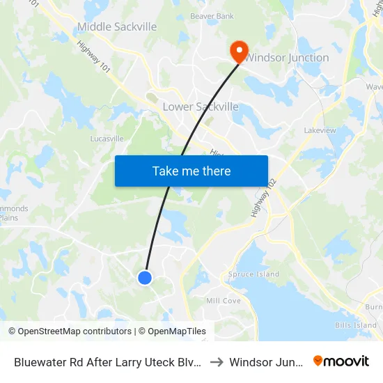 Bluewater Rd After Larry Uteck Blvd (6067) to Windsor Junction map