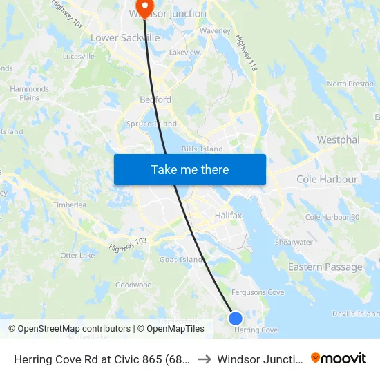 Herring Cove Rd at Civic 865 (6883) to Windsor Junction map