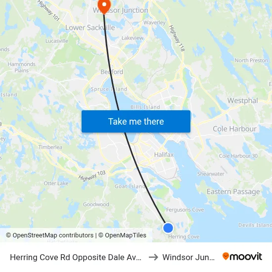 Herring Cove Rd Opposite Dale Ave (6881) to Windsor Junction map