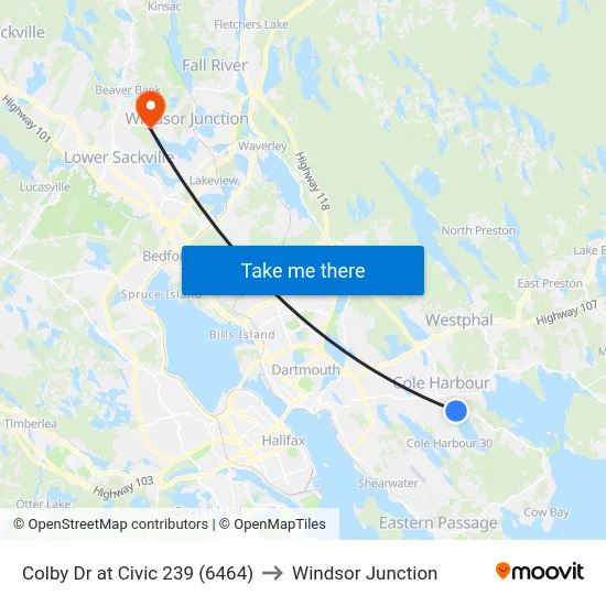 Colby Dr at Civic 239 (6464) to Windsor Junction map