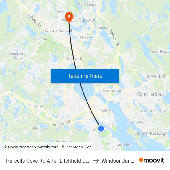 Purcells Cove Rd After Litchfield Cr (8091) to Windsor Junction map
