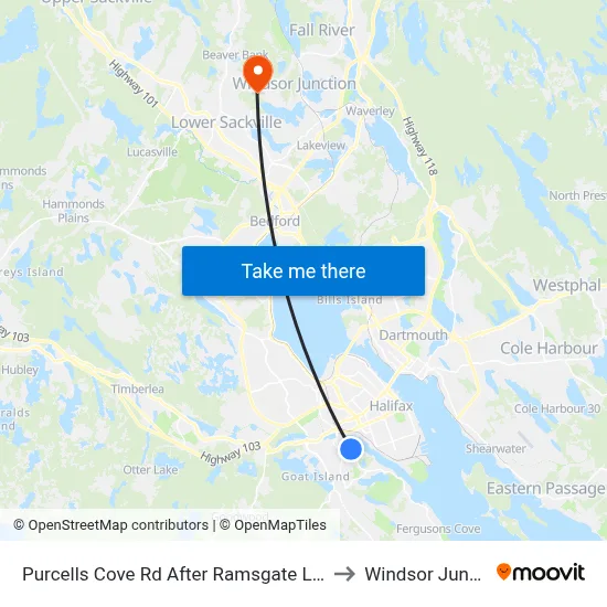 Purcells Cove Rd After Ramsgate Ln (8099) to Windsor Junction map