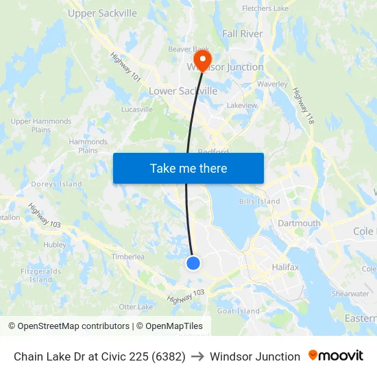 Chain Lake Dr at Civic 225 (6382) to Windsor Junction map