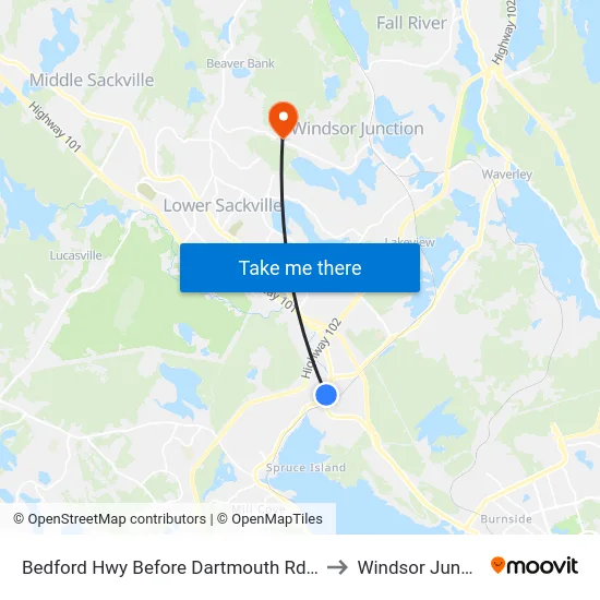 Bedford Hwy Before Dartmouth Rd (6270) to Windsor Junction map