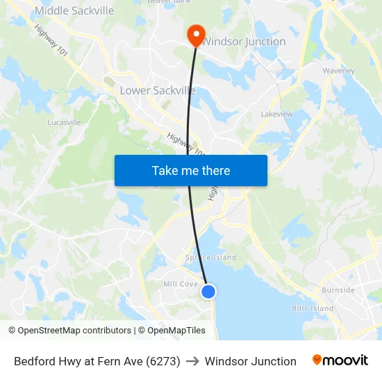 Bedford Hwy at Fern Ave (6273) to Windsor Junction map