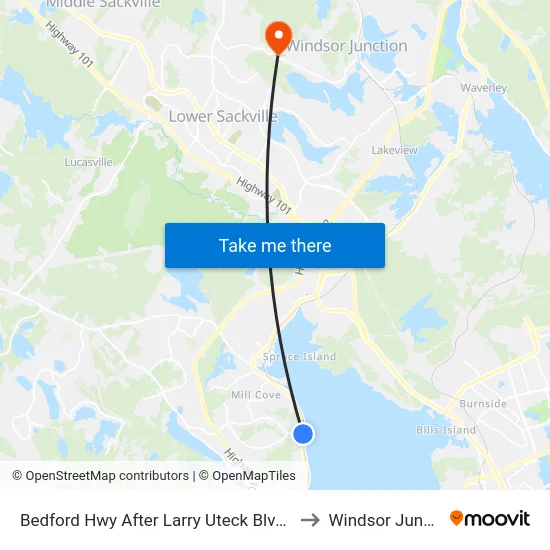 Bedford Hwy After Larry Uteck Blvd (6272) to Windsor Junction map