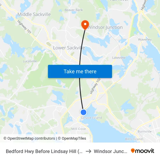 Bedford Hwy Before Lindsay Hill (6277) to Windsor Junction map
