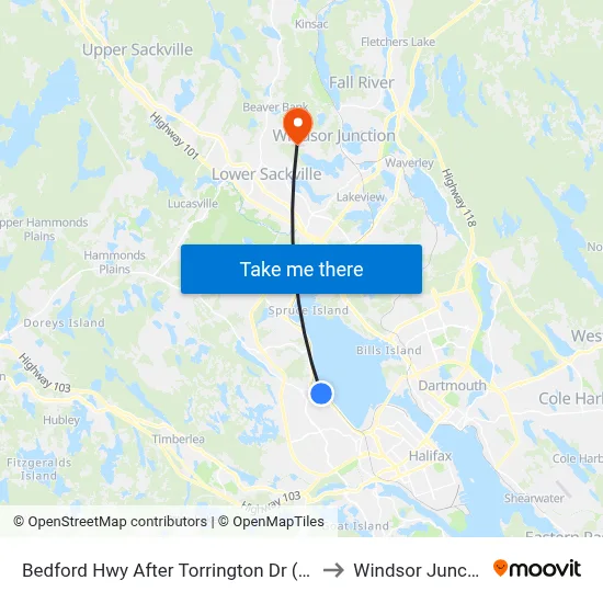 Bedford Hwy After Torrington Dr (6279) to Windsor Junction map