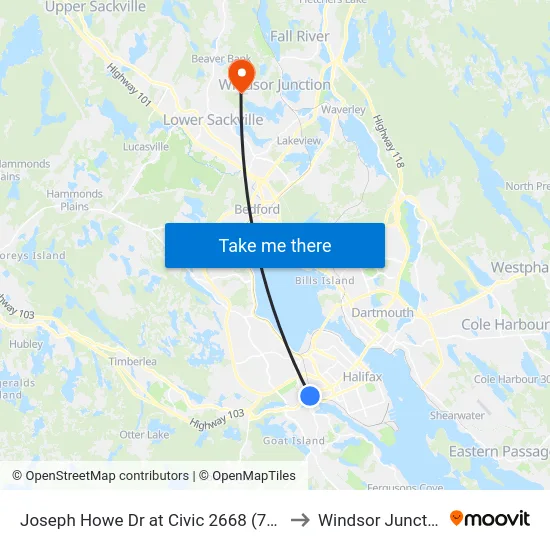 Joseph Howe Dr at Civic 2668 (7008) to Windsor Junction map