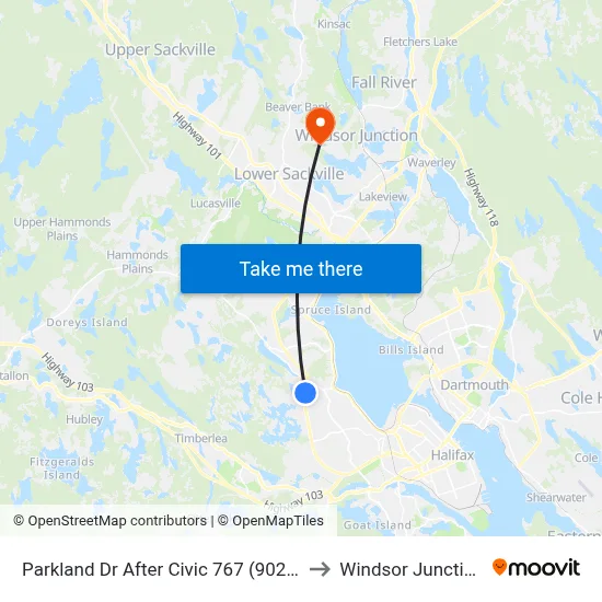 Parkland Dr After Civic 767 (9028) to Windsor Junction map
