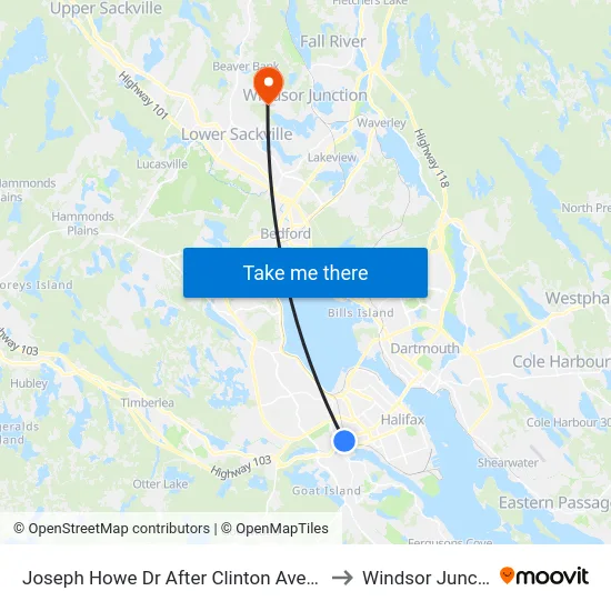 Joseph Howe Dr After Clinton Ave (7006) to Windsor Junction map
