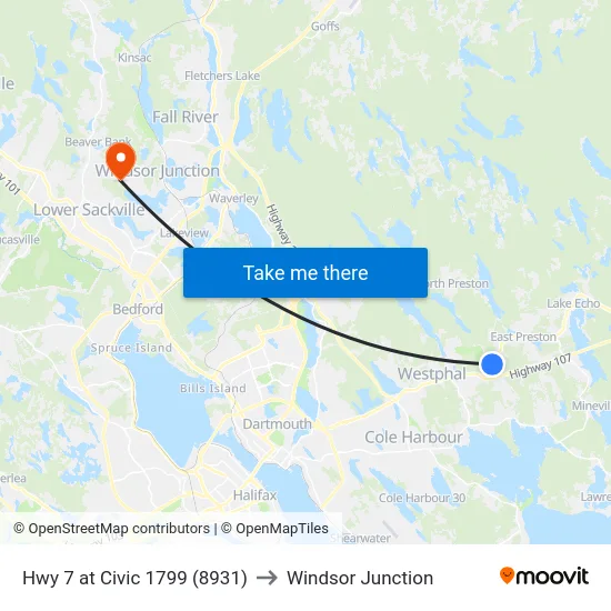 Hwy 7 at Civic 1799 (8931) to Windsor Junction map