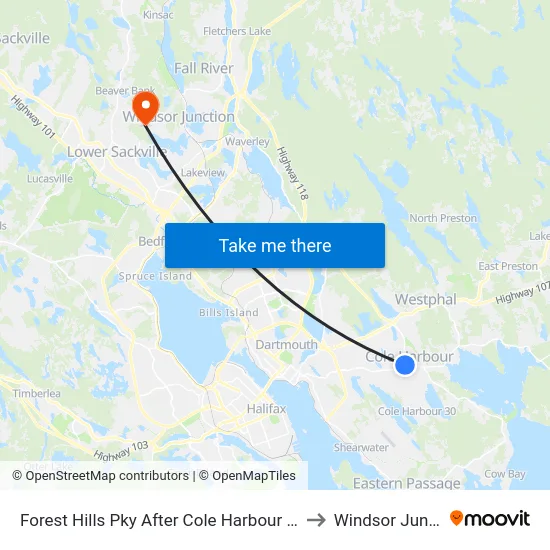 Forest Hills Pky After Cole Harbour Rd (6664) to Windsor Junction map