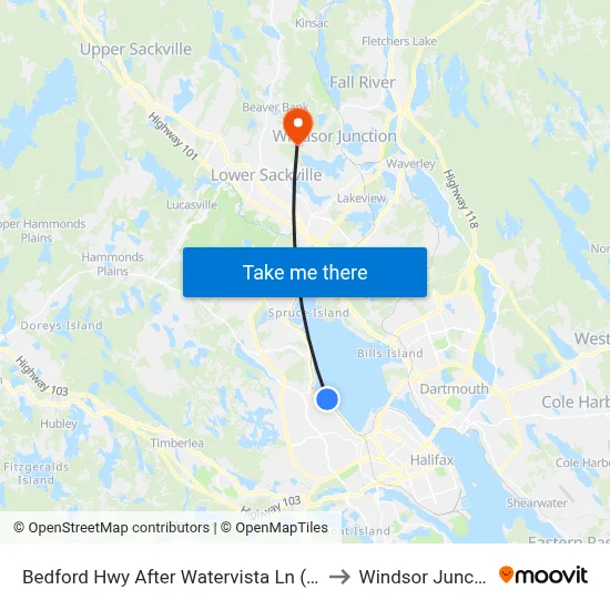 Bedford Hwy After Watervista Ln (6288) to Windsor Junction map