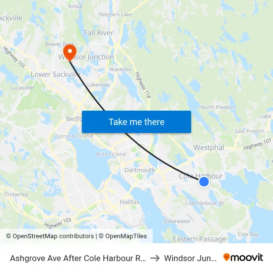 Ashgrove Ave After Cole Harbour Rd (6048) to Windsor Junction map