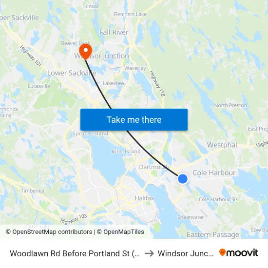 Woodlawn Rd Before Portland St (8600) to Windsor Junction map