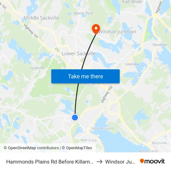 Hammonds Plains Rd Before Killarney Dr (9057) to Windsor Junction map