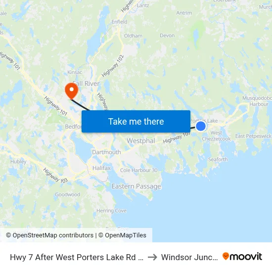 Hwy 7 After West Porters Lake Rd (8784) to Windsor Junction map
