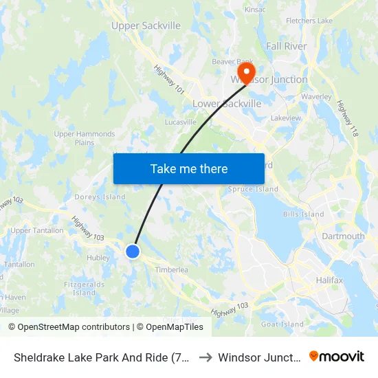 Sheldrake Lake Park And Ride (7618) to Windsor Junction map