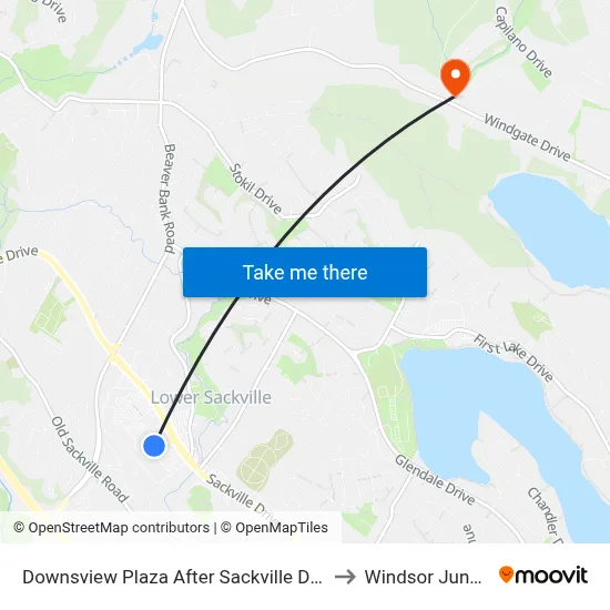 Downsview Plaza After Sackville Dr (8433) to Windsor Junction map