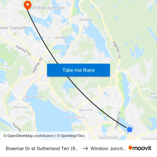Braemar Dr at Sutherland Terr (8436) to Windsor Junction map