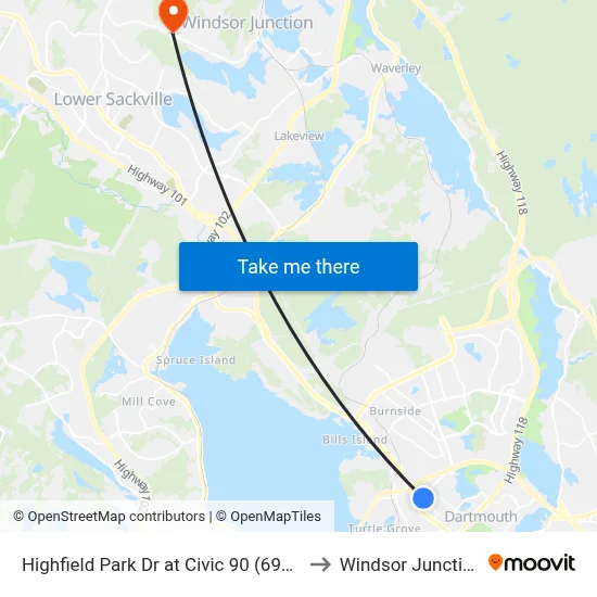 Highfield Park Dr at Civic 90 (6917) to Windsor Junction map